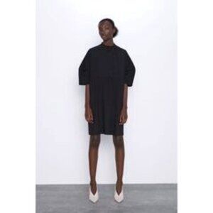 Zara Dress Black Minimalist Lagenlook Baby Doll Mixed Media LARGE #0085/634/800
